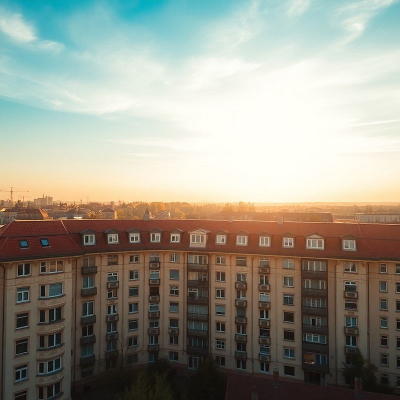 Pohled shora na obytný dům v Ostravě v teplém odpoledním světle