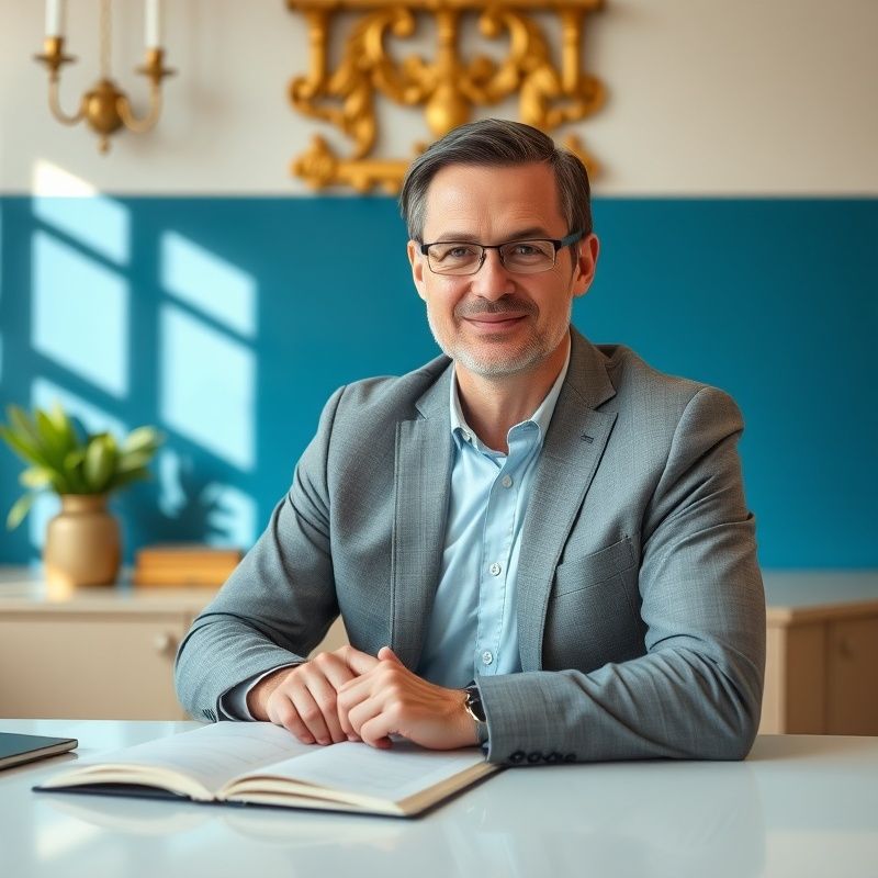 Portrét českého finančního poradce v prosvětlené kanceláři